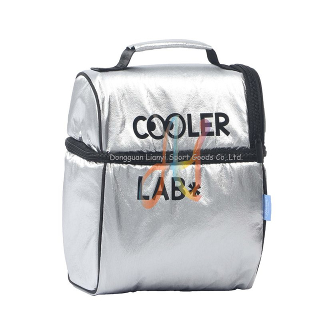 Elegant Compartment Lunch Cooler Bag with Silver Metallic Design Double Layer Cooler Tote Bag for Sack Food Daycare