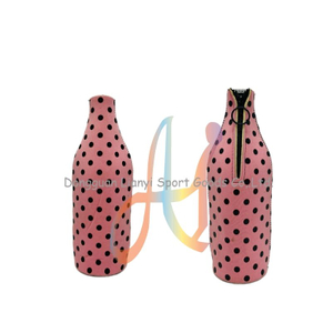 PINK DOT Neoprene Wine Cooler Sleeve with Zipper Bottle Pouch Beer Beverage Holder Insulator